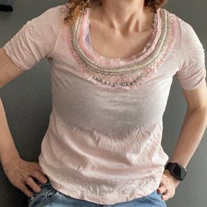 Anthropologie Deletta tee Size XS "Jewelscape Tee" in pale pink with sparkle!